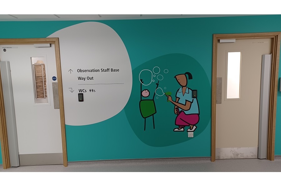 Coloured doorsets  help create vibrant  Children’s ED at Stoke Mandeville 